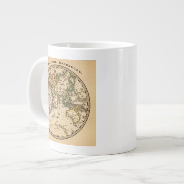 Caneca De Café Grande Mapa do Hemisfério Leste Gravado (Frente Esquerda)