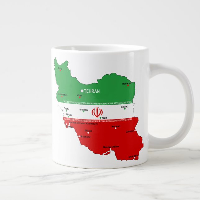 Caneca De Café Grande Mapa do Irã com Bandeira e Emblema (Direita)