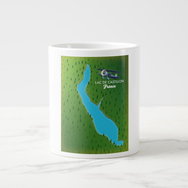 Caneca De Café Grande Mapa do Lac de Castillon França (Frente)
