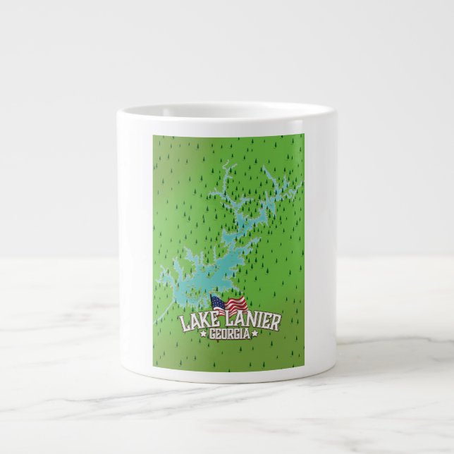 Caneca De Café Grande Mapa do Lago Lanier Georgia (Frente)
