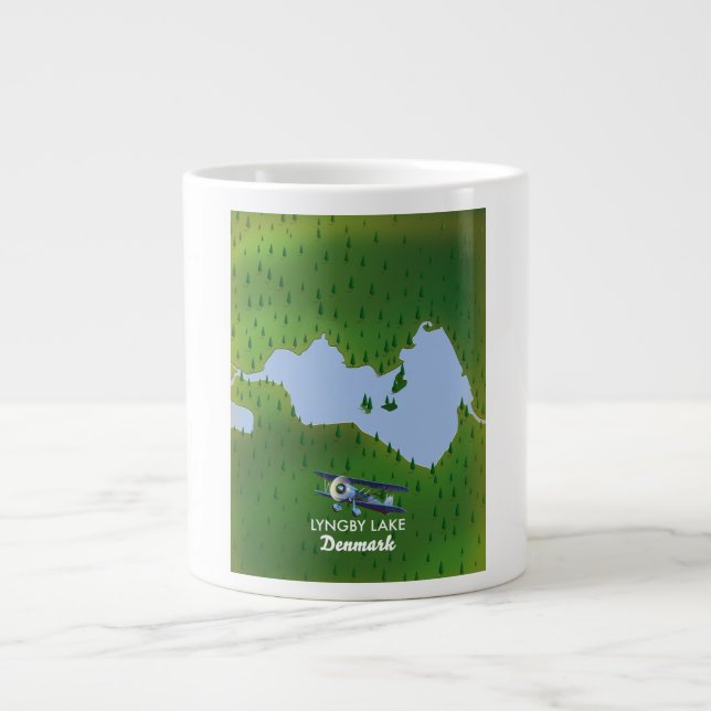 Caneca De Café Grande Mapa do Lago Lyngby Dinamarca (Frente)