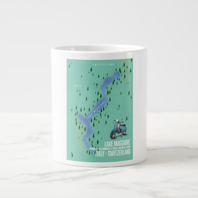 Caneca De Café Grande Mapa do Lago Maggiore Itália - Suíça (Frente)
