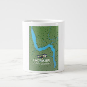 Caneca De Café Grande Mapa do Lago Wakatipu Nova Zelândia