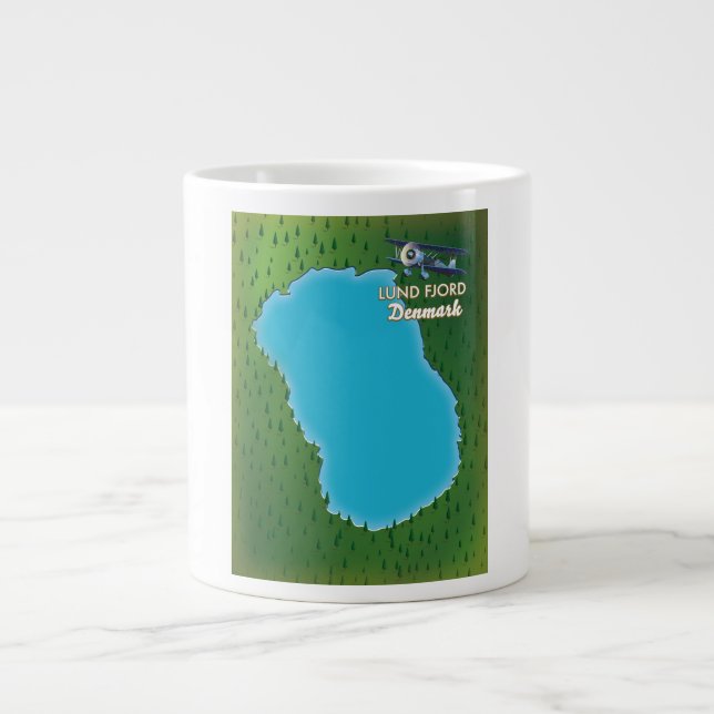 Caneca De Café Grande Mapa do Lund Fjord Dinamarca (Frente)