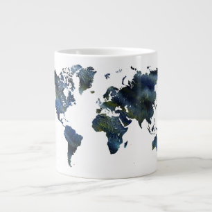 Caneca De Café Grande Mapa do Mundo Acrílico Azul