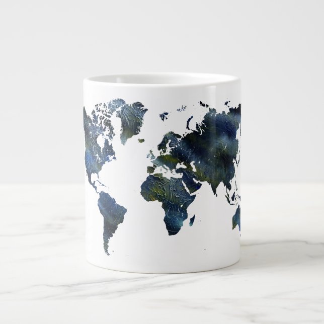 Caneca De Café Grande Mapa do Mundo Acrílico Azul (Frente)