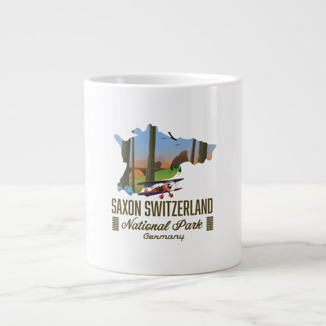Caneca De Café Grande Mapa do Parque Nacional da Suíça Saxônica Alemanha (Frente)