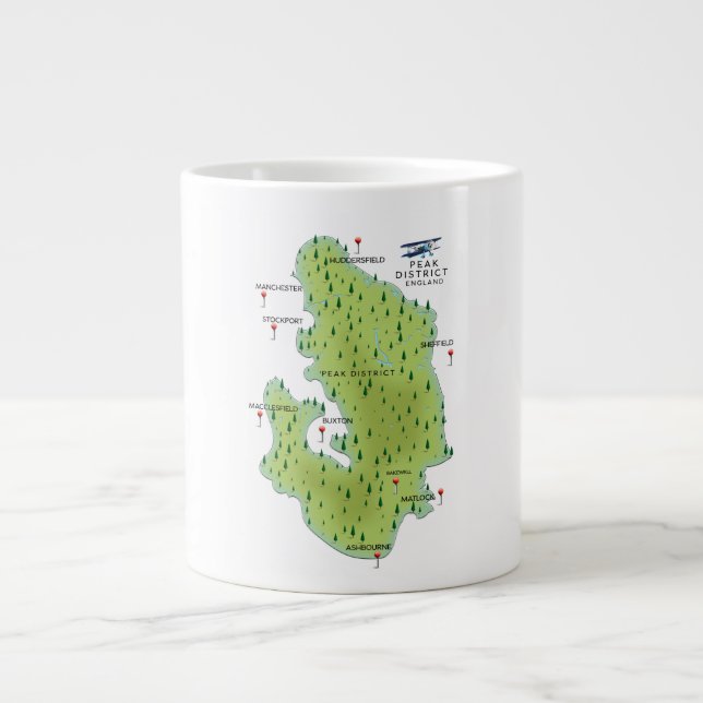 Caneca De Café Grande Mapa do Peak District Inglaterra (Frente)