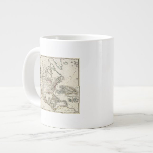Caneca De Café Grande Mapa gravado da América do Norte (Frente Esquerda)