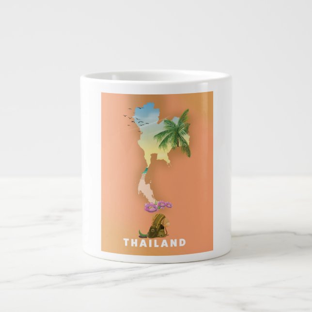 Caneca De Café Grande Mapa ilustrado da Tailândia (Frente)