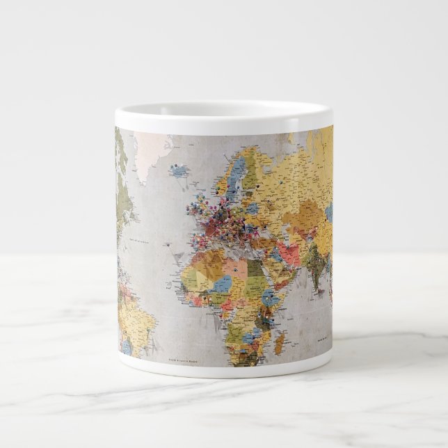 Caneca De Café Grande mapa mundial (Frente)
