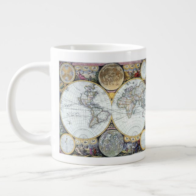 Caneca De Café Grande Mapa Mundial Antiquado, Atlas Maritimus por John S (Esquerda)