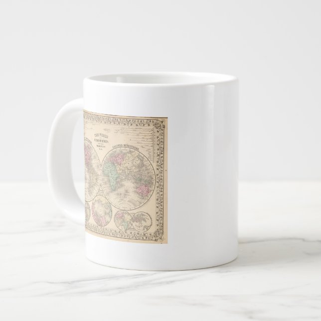 Caneca De Café Grande Mapa mundial dos hemisférios por Mitchell (Frente Esquerda)