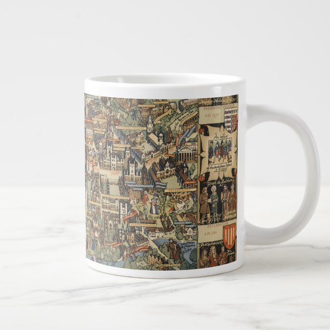 Caneca De Café Grande Mapa Picorial de Cambridge, Inglaterra (Direita)