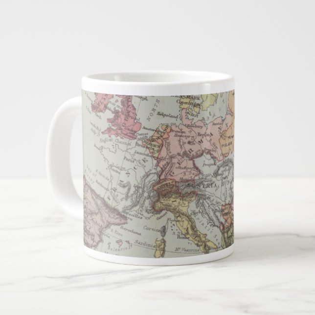 Caneca De Café Grande Mapa Vintage da Europa (Frente Esquerda)