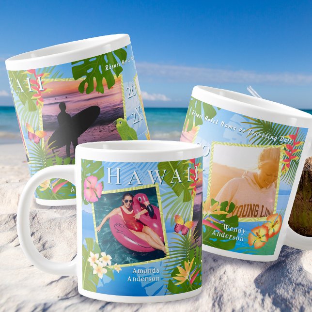 Caneca De Café Grande Mar de Memórias de Viagem do Paraíso Tropical (Tropical Holiday Photo Mug.)