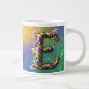 Caneca De Café Grande Mardi Gras Monograma Inicial E