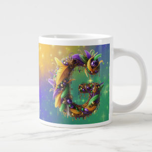 Caneca De Café Grande Mardi Gras Monograma Inicial G