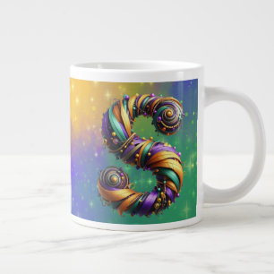 Caneca De Café Grande Mardi Gras Monograma Inicial S