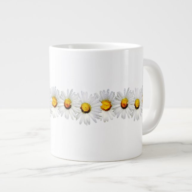 Caneca De Café Grande Margaridas brancas na chuva (Frente Esquerda)
