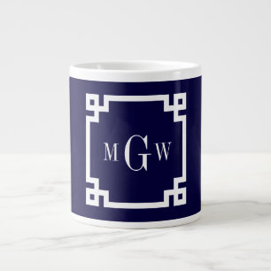 Caneca De Café Grande Marinho Azul Whatch Chave Grega Nº 2 Frame 3 Monog