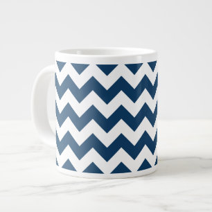 Caneca De Café Grande Marinho Zigzag, Marinho Chevron, Padrão Geométrico