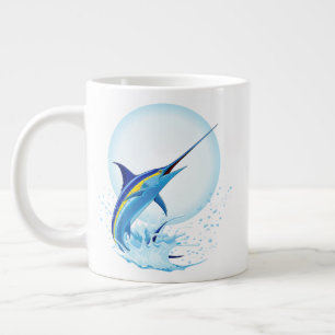 Caneca De Café Grande Marlin Azul Saltando do Oceano