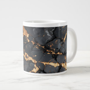Caneca De Café Grande Mármore Preto Elegante com Veias Douradas Arte Mod