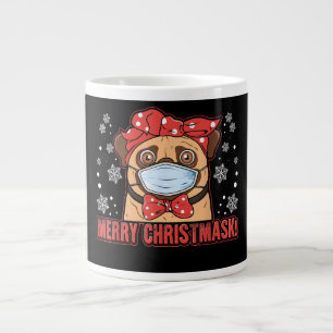 Caneca De Café Grande Máscara de Cachorro Cachorro Legal Feliz Natal