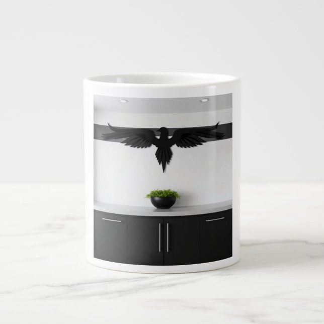 Caneca De Café Grande Matte Black Raven Accents High Contrast Architectu (Frente)