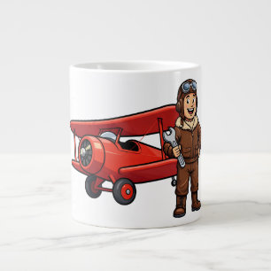 Caneca De Café Grande Mecânico de Desenho Animado Fofo com Ilustração de