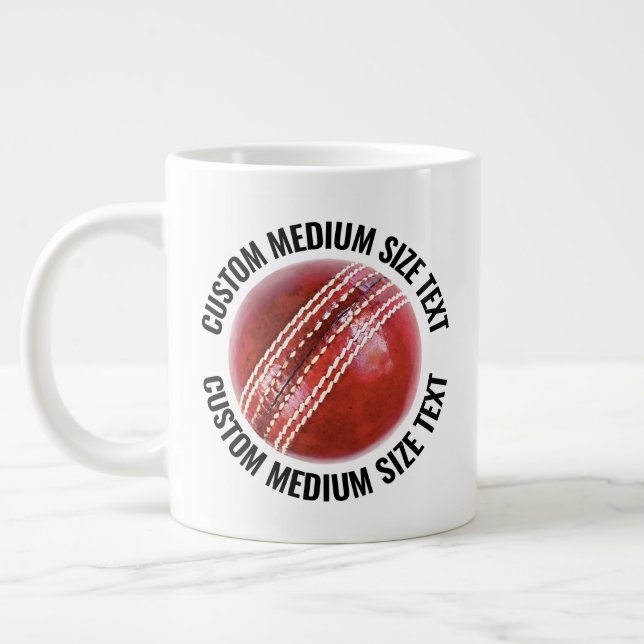 Caneca De Café Grande Medium Size Personalized Text Cricket Ball Custom (Esquerda)