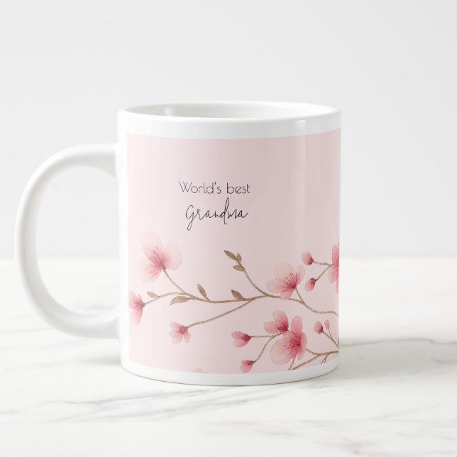 Caneca De Café Grande Melhor Avó do Mundo - Pastel Floral Personalizado (Esquerda)