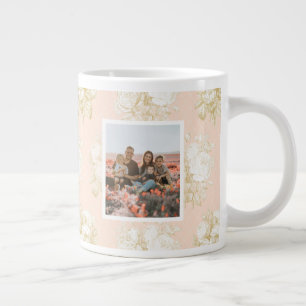 Caneca De Café Grande Melhor Dia de as mães de Foto Rosa Floral da Nana