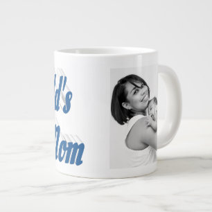 Caneca De Café Grande Melhor foto de Mãe no mar com texto azul