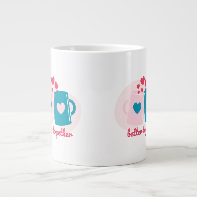 Caneca De Café Grande Melhor juntos, azul e rosa, simples (Frente)
