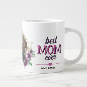 Caneca De Café Grande Melhor Mãe de Sempre Foto Floral Personalizada