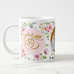 Caneca De Café Grande Melhor Mãe do Mundo Floral Foto Dia das Mães