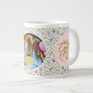 Caneca De Café Grande Melhor Mãe do Mundo Floral Foto Dia das Mães