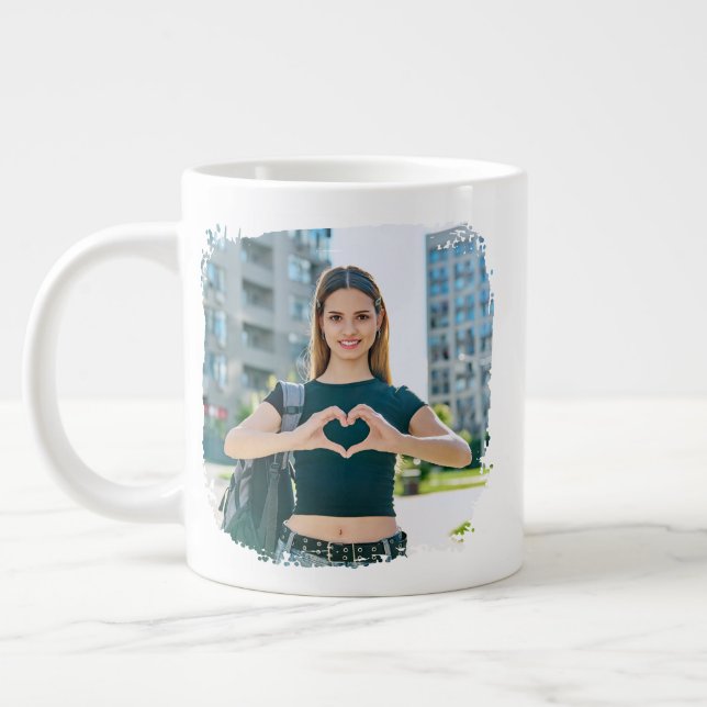 Caneca De Café Grande Melhor Mãe do Mundo Foto com Borda Grunge (Esquerda)