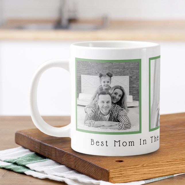 Caneca De Café Grande Melhor Mãe Preto e Branco 3 Fotos (Best Mom Black and White 3 Photos Giant Coffee Mug)