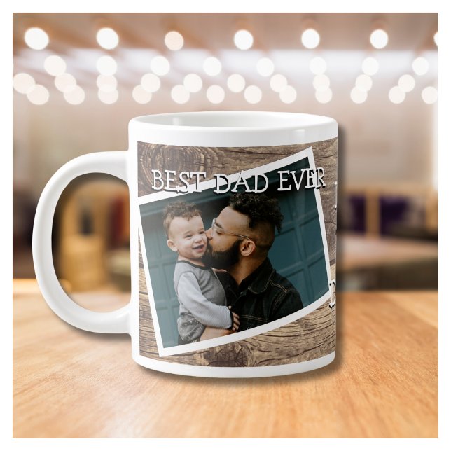 Caneca De Café Grande Melhor Pai de Foto Rustic 2 Nunca (Criador carregado)