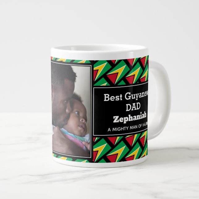 Caneca De Café Grande MELHOR PAI GUYANESE Bandeira da Guiana Foto Person (Frente Esquerda)