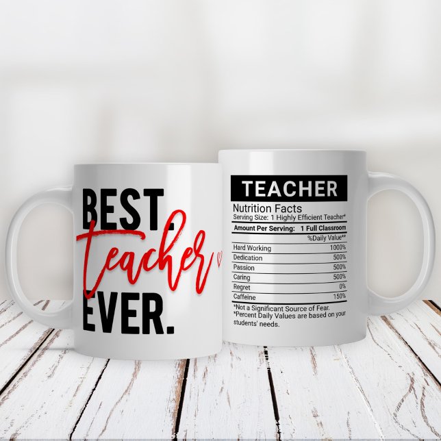 Caneca De Café Grande Melhor Professora Alguma Vez Vermelha + Fatos Nutr (Criador carregado)