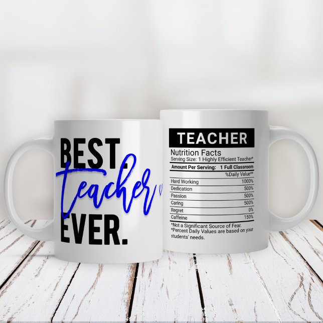 Caneca De Café Grande Melhor Professora Nunca Azul + Fatos Nutricionais  (Criador carregado)