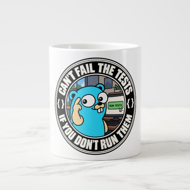 Caneca De Café Grande meme de teste do Gopher do Golang (Frente)