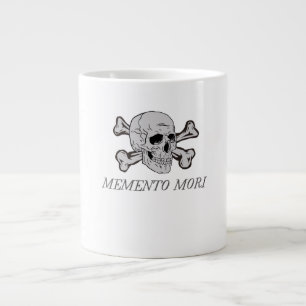 Caneca De Café Grande Memento Mori Crânio Cinza e Ossos Cruzados 