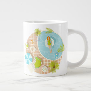 Caneca De Café Grande Menina da festa de natação na praia de verão de bi
