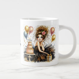 Caneca De Café Grande Menina de Aniversário Personalizada e Bonita