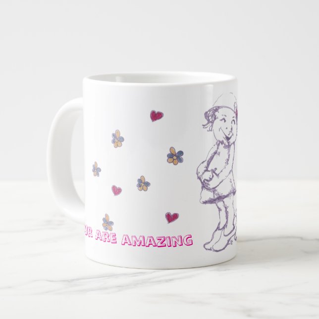 Caneca De Café Grande Menina fofa brincando de vestir (Frente Esquerda)